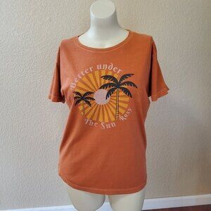 Roxy Better Under The Sun Boyfriend Graphic Tee T-Shirt L Orange New